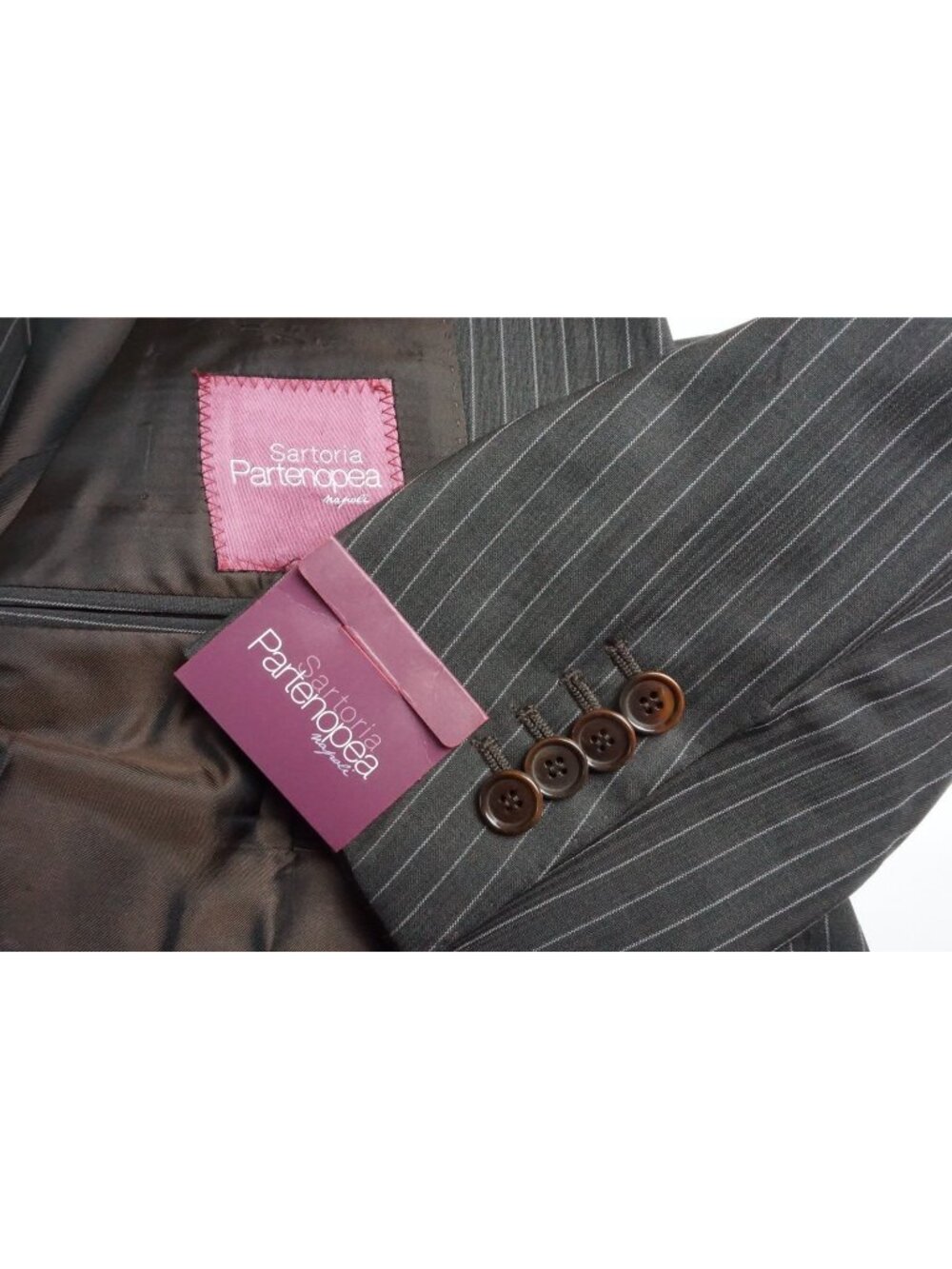 Sartoria Partenopea Brown Striped Wool 2 Pc Suit Jacket Pant 50 EU NEW